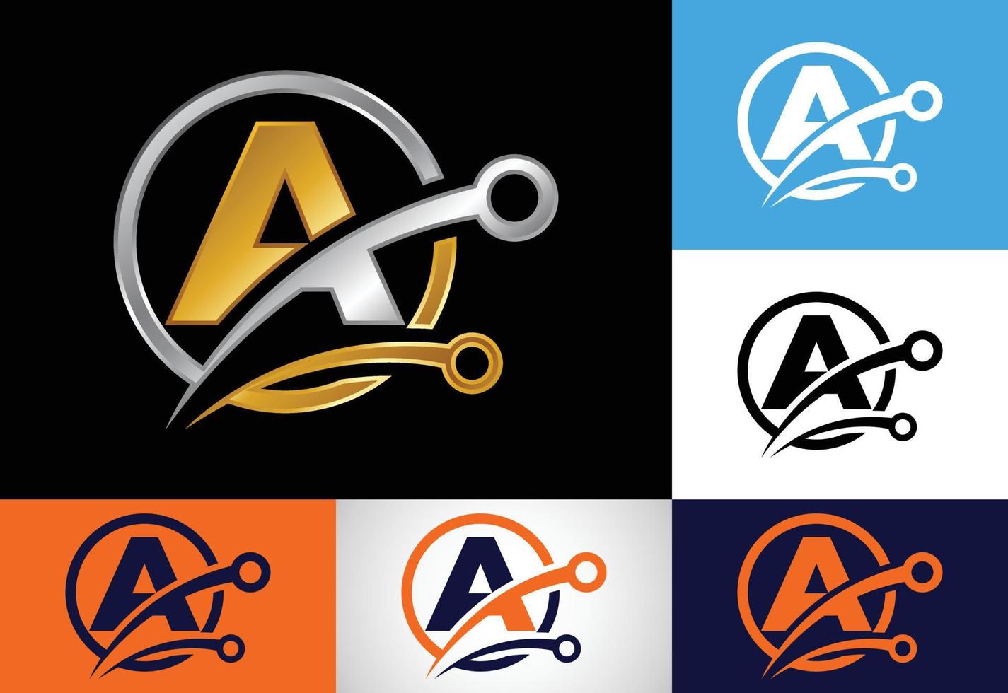 eerste een monogram alfabet in een cirkel met een technologie teken symbool. technologie logo ontwerp concept vector sjabloon. doopvont embleem