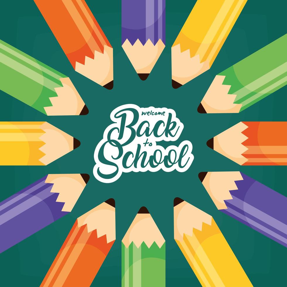 terug naar school-poster met kleurpotloden vector