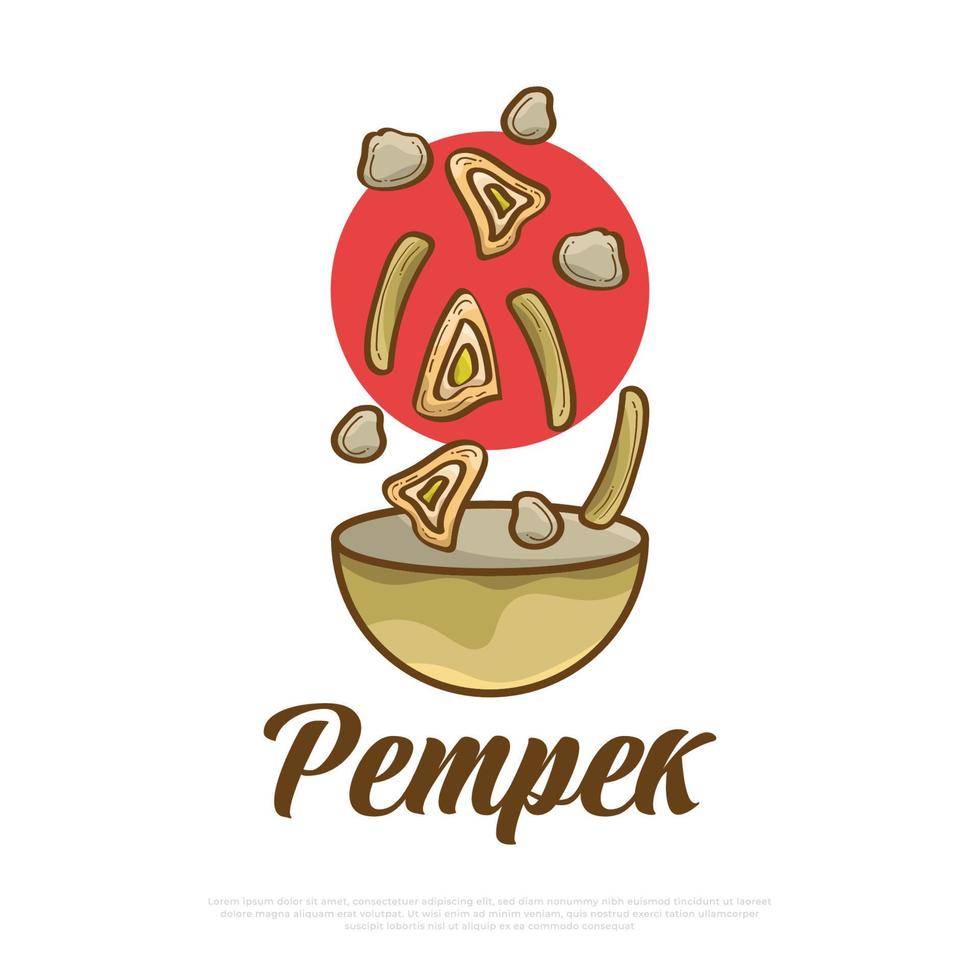 illustratie van pempek vallend in de schaal, Indonesisch traditioneel voedsel. traditioneel keuken van palembang genaamd empek-empek vector