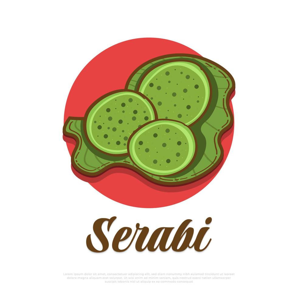 illustratie van Indonesisch voedsel genaamd serabi. Indonesisch pannenkoek gemaakt van rijst- meel en kokosnoot melk met blad bord vector