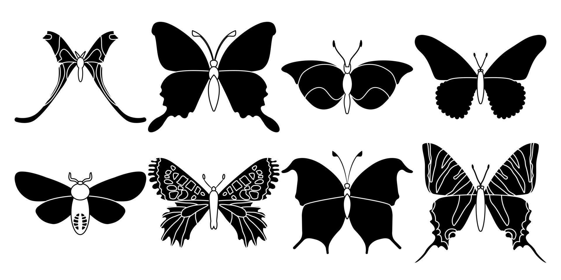 vector reeks vlinders Aan een wit achtergrond, tekening decoratief insect, silhouetten hand- tekenen, geïsoleerd vector