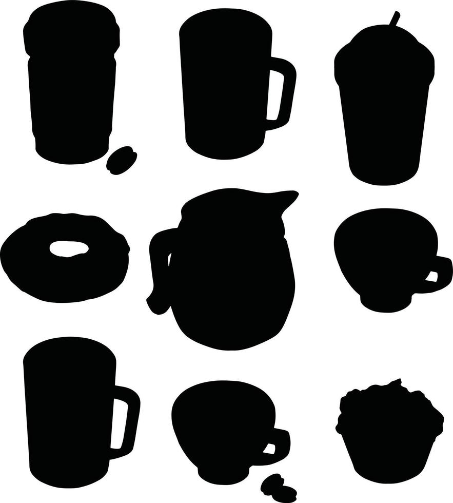 theepotten en mokken, koffie cups vector silhouet illustratie. vector