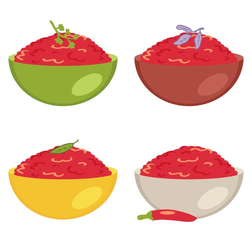 salsa Mexicaans pittig saus kommen verzameling. vector