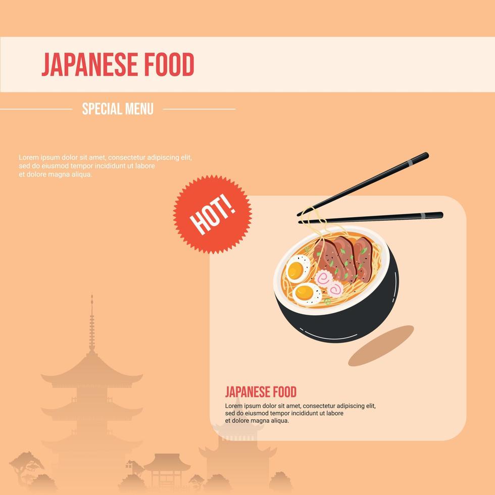 sjabloon, sociaal media banier met Aziatisch ramen. Japans restaurant concept met Aziatisch architectuur. vector