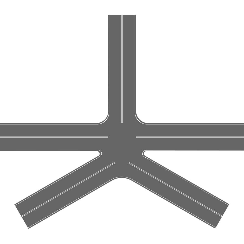 vijf manieren weg knooppunt top visie. snelweg een deel met markering geïsoleerd Aan wit achtergrond. rijweg element voor stad kaart vector