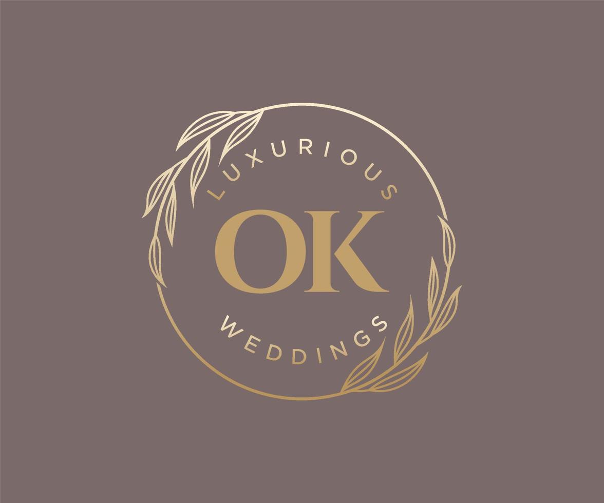 OK initialen brief bruiloft monogram logos sjabloon, hand- getrokken modern minimalistisch en bloemen Sjablonen voor uitnodiging kaarten, opslaan de datum, elegant identiteit. vector