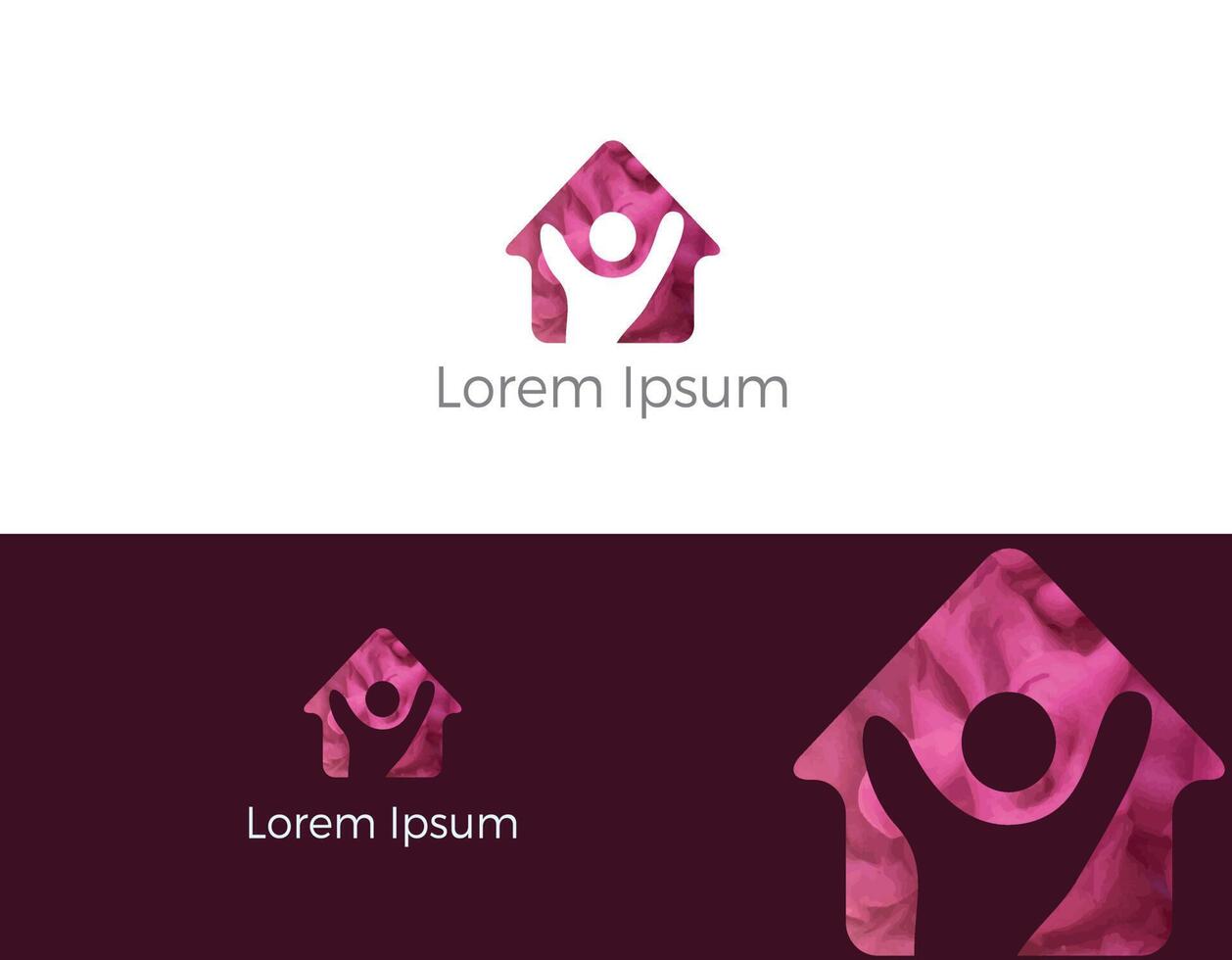 liefdadigheid en zorg huis logo ontwerp. mensen in huis vector icoon.