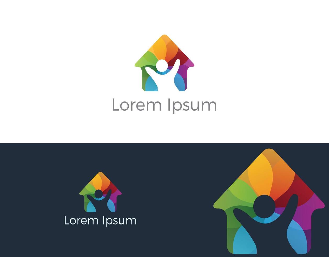 liefdadigheid en zorg huis logo ontwerp. mensen in huis vector icoon.