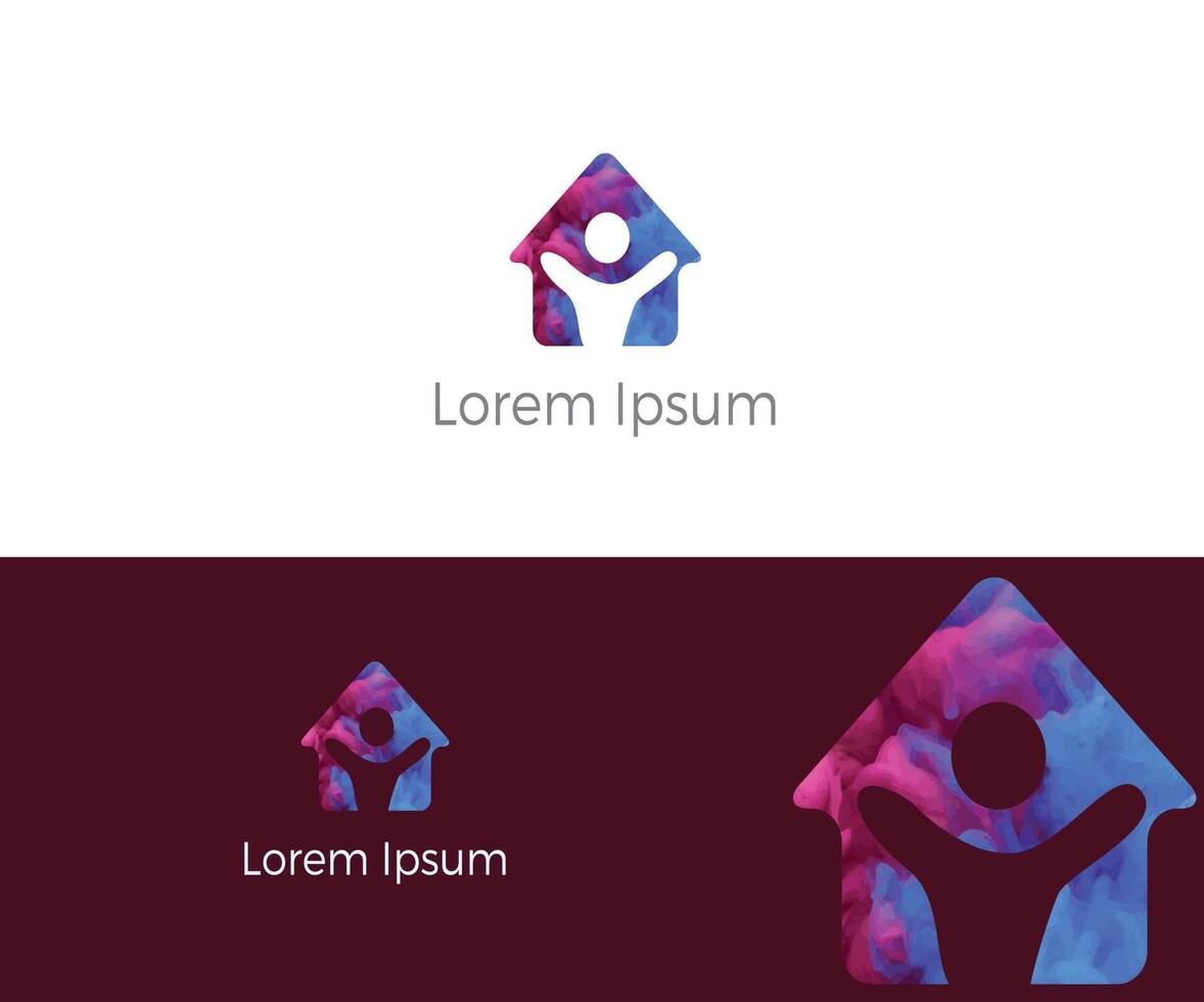 liefdadigheid en zorg huis logo ontwerp. mensen in huis vector icoon.