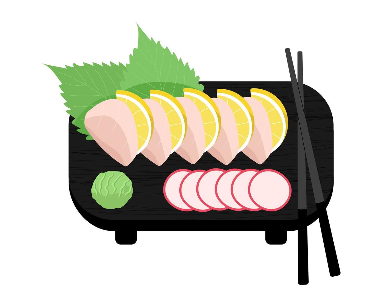 hotate schulp sashimi geserveerd Aan bord vector illustratie