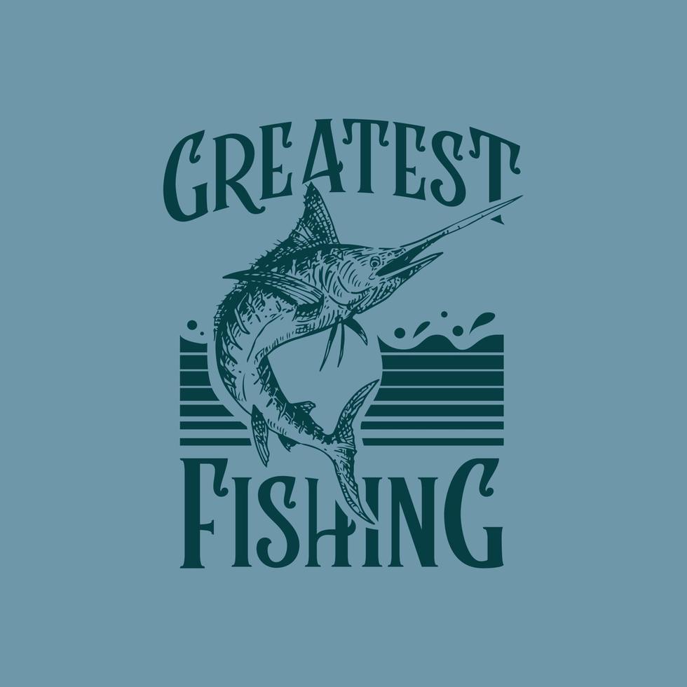 marlijn visvangst met wijnoogst stijl logo vector