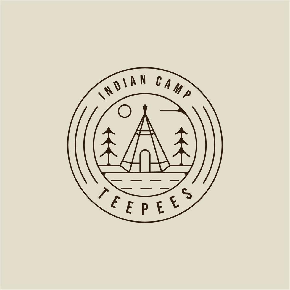 tipi's lijn kunst logo vector illustratie sjabloon icoon grafisch ontwerp. traditioneel Indisch kamp teken of symbool voor avontuur en reislust met insigne embleem en typografie concept