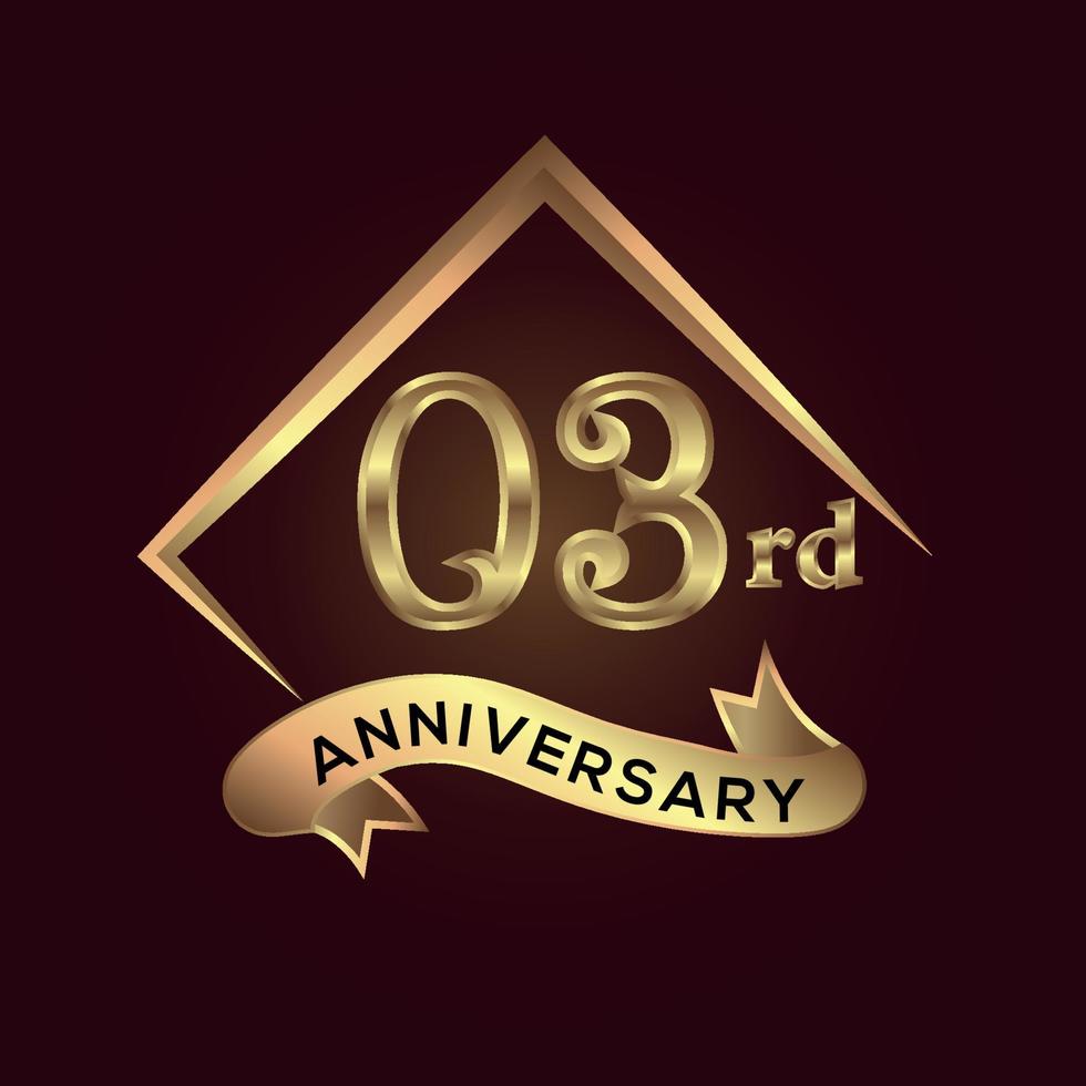 03 jaar verjaardag viering. verjaardag logo met plein en elegantie gouden kleur geïsoleerd Aan rood achtergrond, vector ontwerp voor viering, uitnodiging kaart, en groet kaart