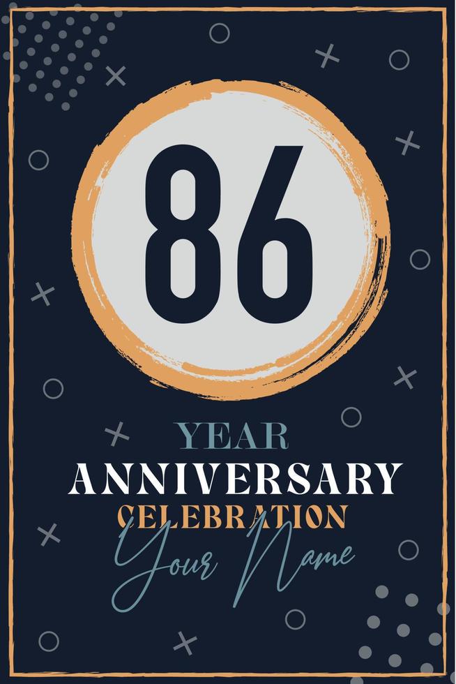 86 jaren verjaardag uitnodiging kaart. viering sjabloon modern ontwerp elementen donker blauw achtergrond - vector illustratie