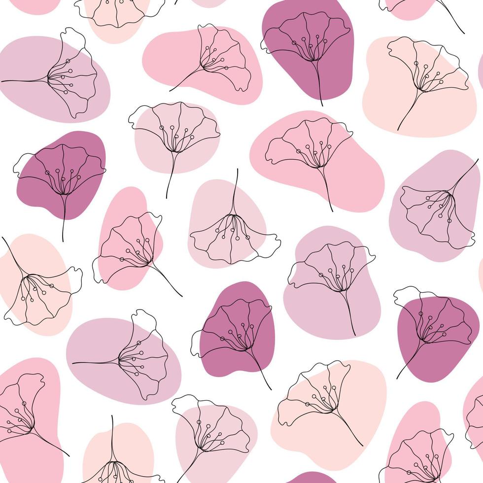 bloem in abstract roze gekleurde vormen. minimaal botanisch naadloos patroon. gemakkelijk herhalen patroon. pastel kleuren. vector kunst