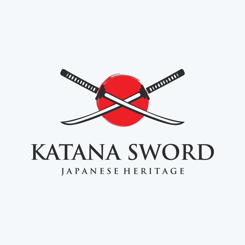 Japans wijnoogst katana samurai zwaard logo sjabloon, japans erfgoed zwaard vector illustratie.