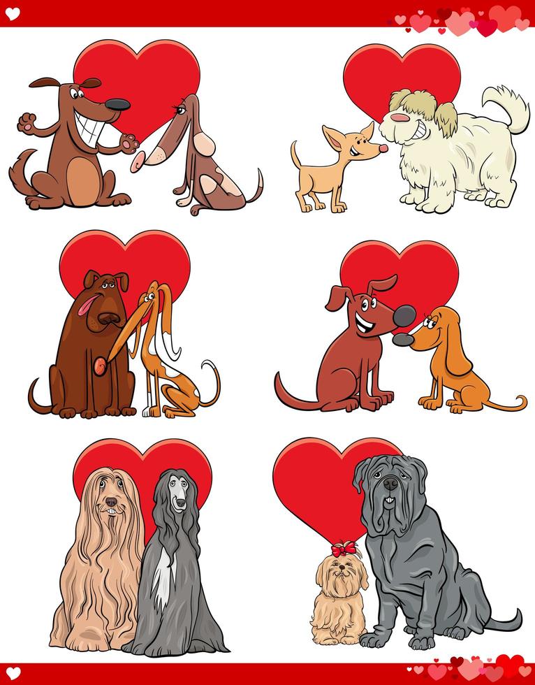 valentijn cartoon liefde set met honden vector