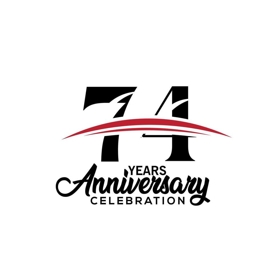 74 verjaardag viering ontwerp sjabloon voor boekje met rood en zwart kleur , brochure, tijdschrift, brochure poster, web, uitnodiging of groet kaart. vector illustratie.