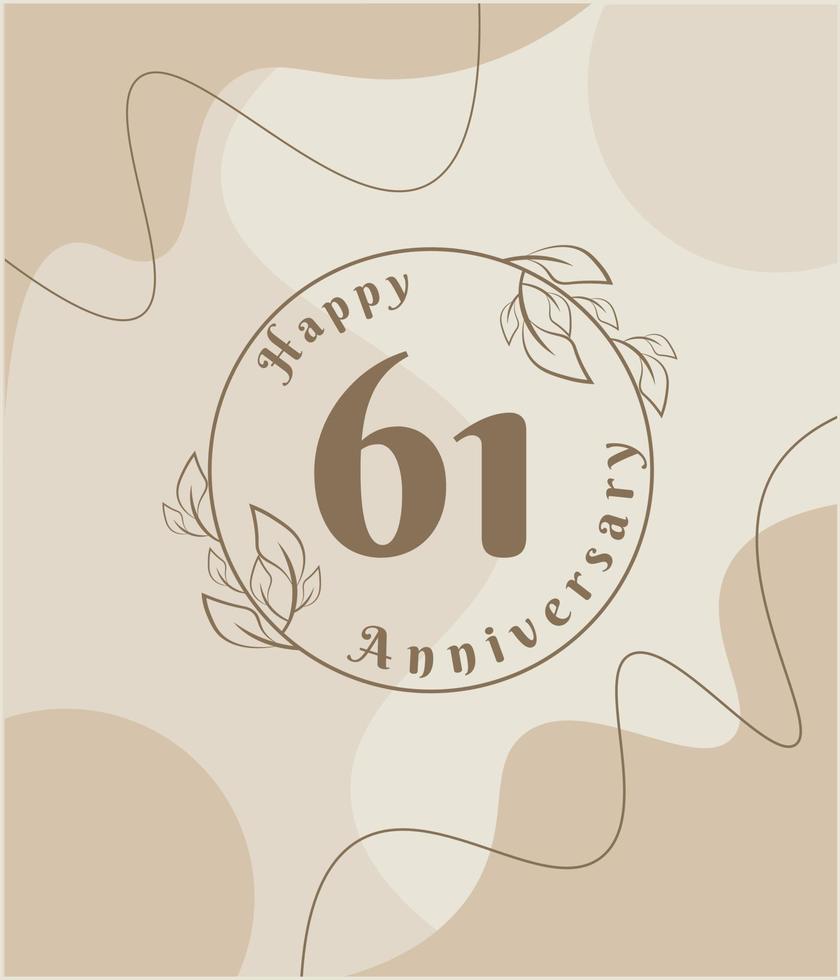 61 jaar verjaardag, minimalistische logo. bruin vector illustratie Aan minimalistische gebladerte sjabloon ontwerp, bladeren lijn kunst inkt tekening met abstract wijnoogst achtergrond.