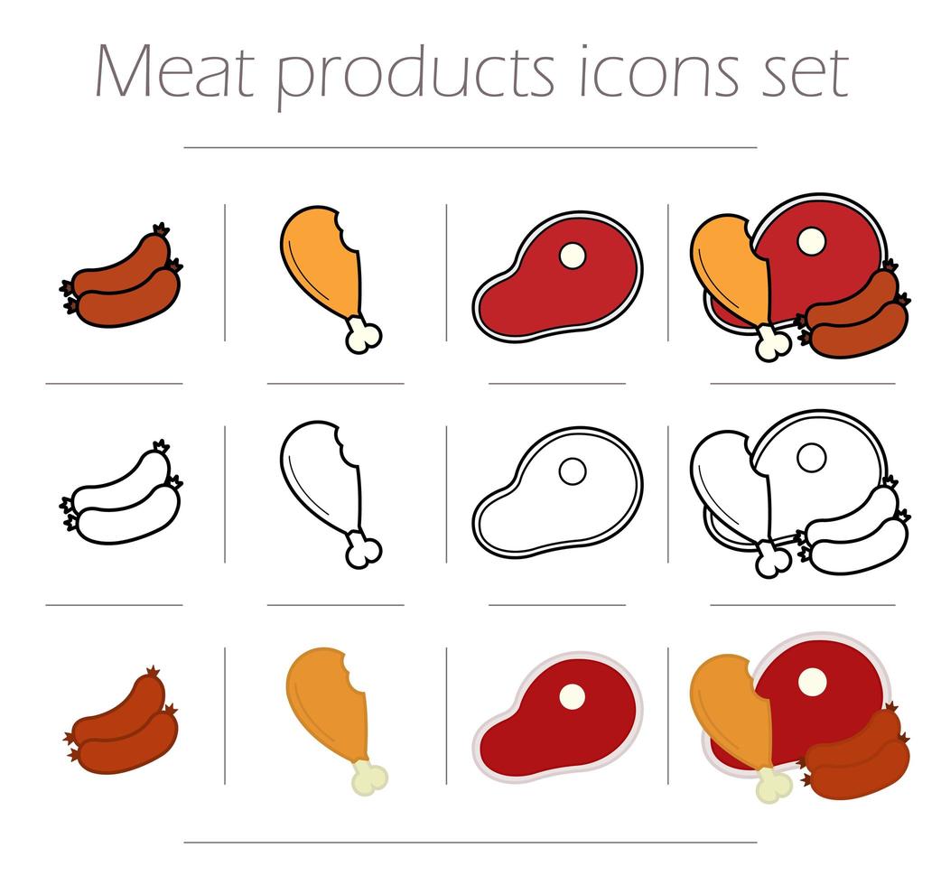 vlees pictogrammen instellen vector
