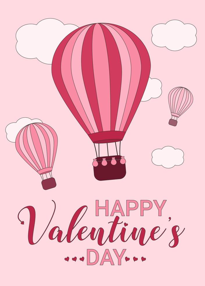 valentijnsdag dag groet kaart, banier, poster, uitnodiging met heet lucht ballonnen. vakantie concept vector