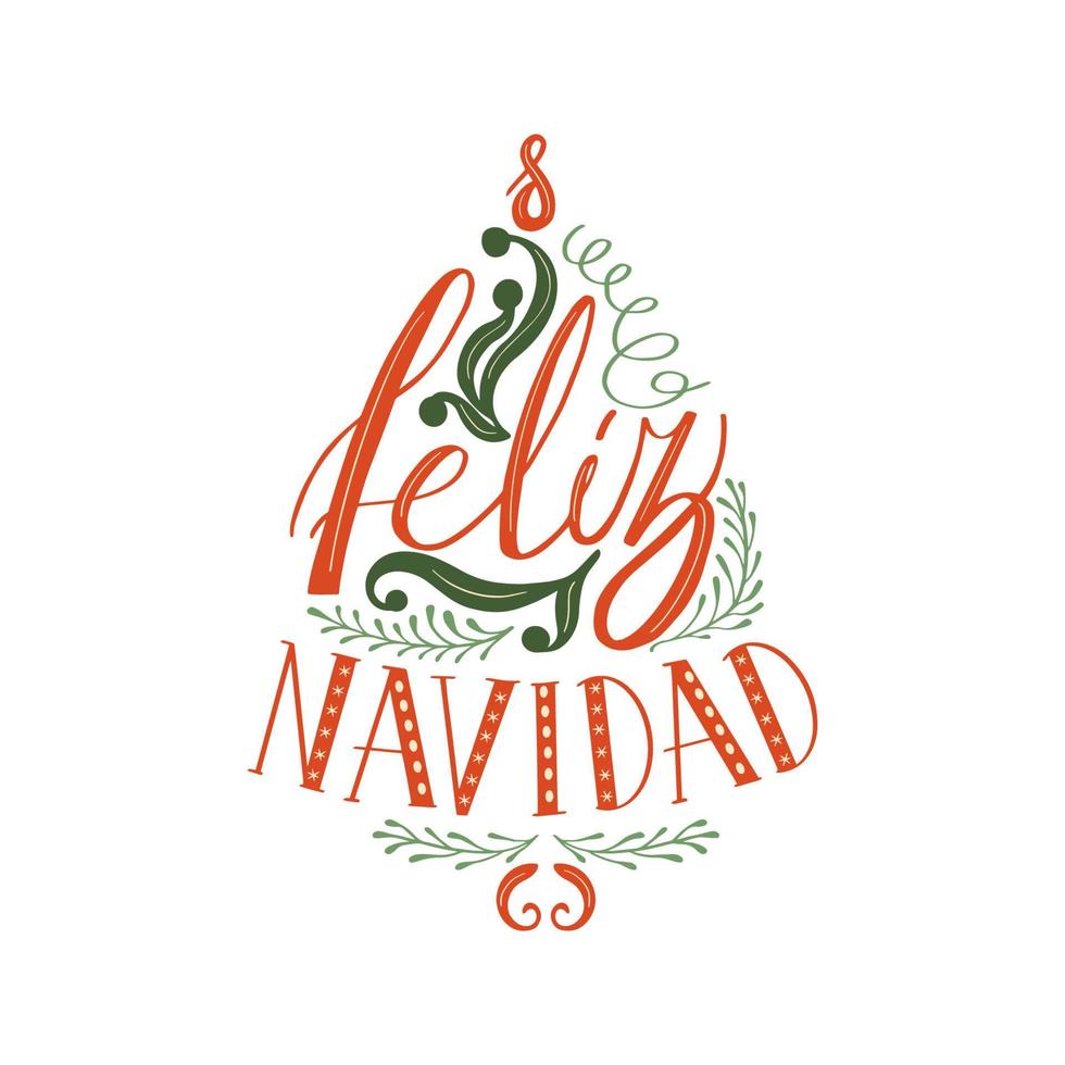 feliz navidad belettering ontwerp - vrolijk Kerstmis vertaling naar Spaans taal. Kerstmis schoonschrift grafisch element geïsoleerd. Spaans winter vakantie decoratief vector illustratie