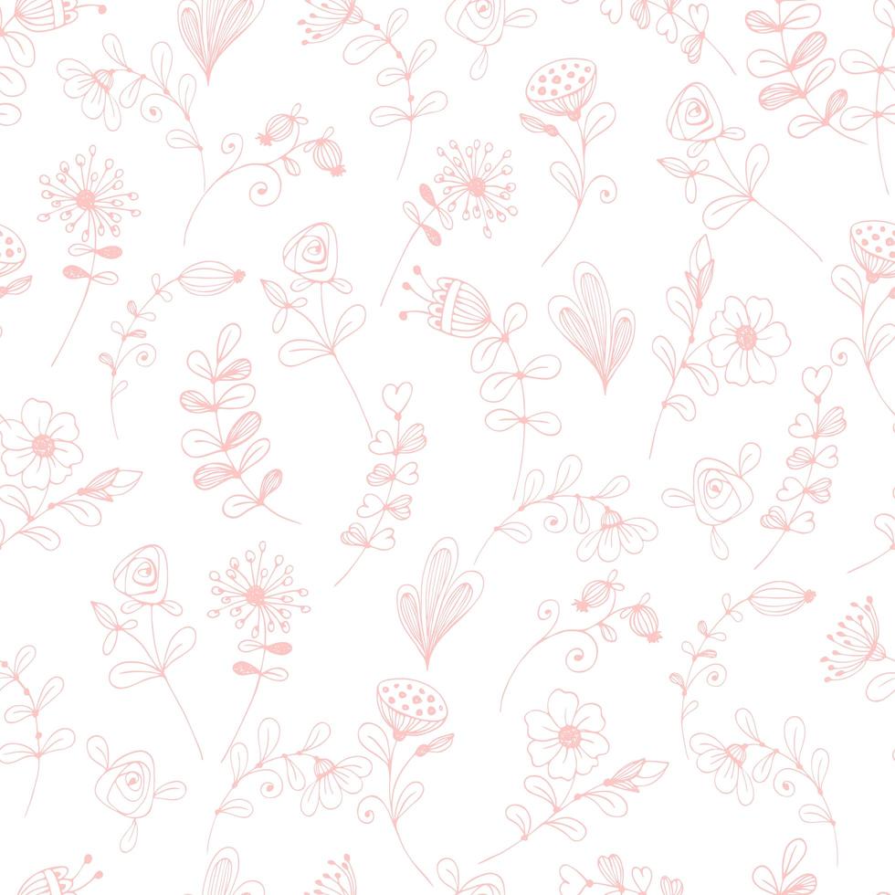 doodle bloemenpatroon roze bloemen op een witte achtergrond. vector