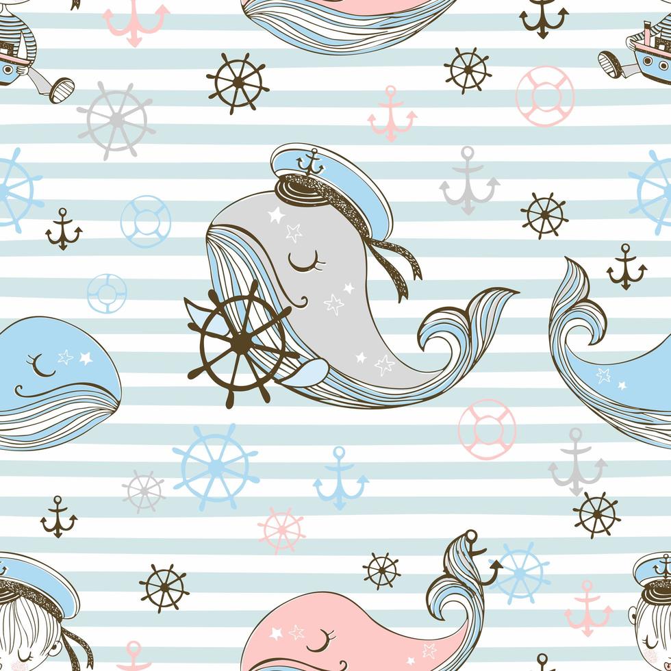 naadloze patroon van een marien thema. achtergrond met walvissen. vector
