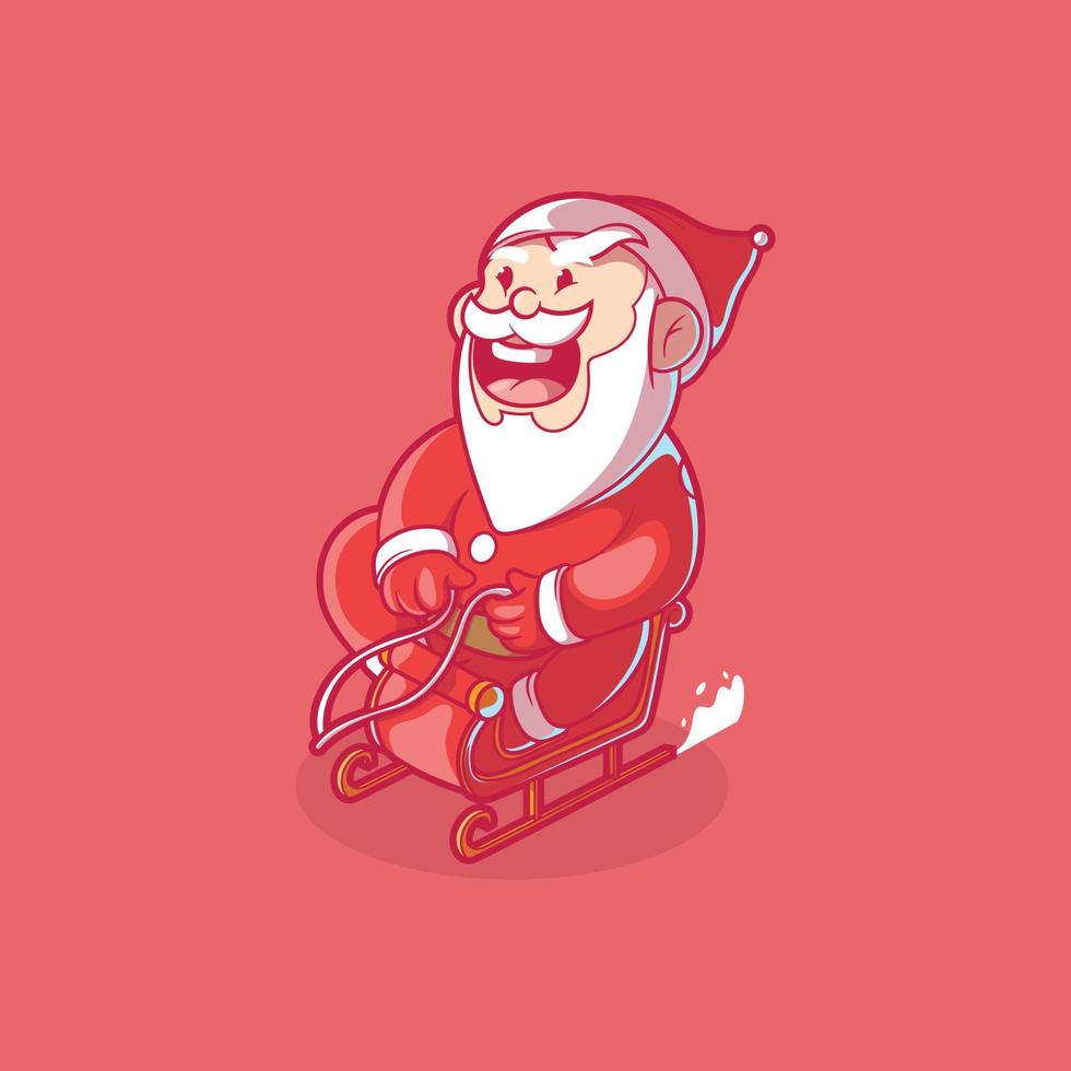 de kerstman claus karakter rijden de slee vector illustratie. vakantie, grappig, winter ontwerp concept.