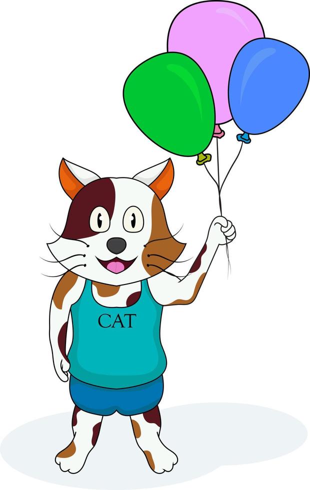schattig kat karakter Holding lucht ballon, grappig dier vector illustratie