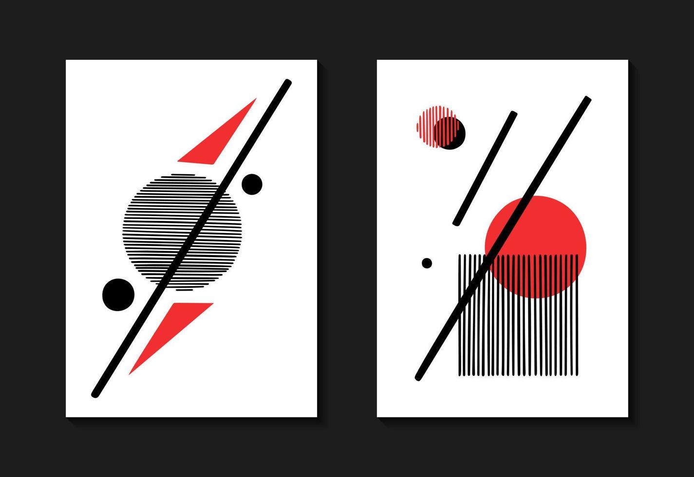twee poster sjabloon met meetkundig samenstelling in rood en zwart kleuren. vector illustratie constructivisme stijl. ontwerp voor interieur decor, flyers of omslag.