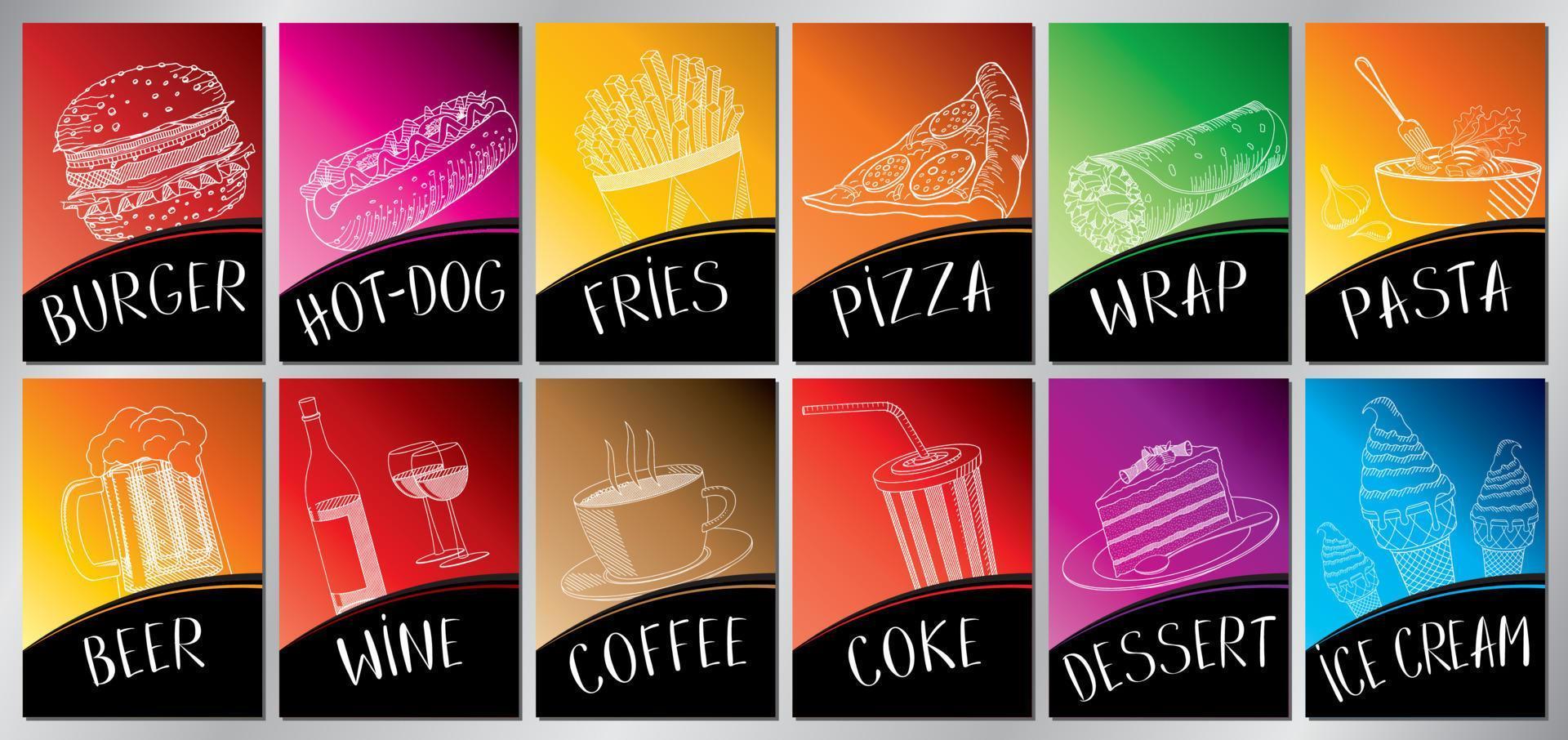 kleurrijk restaurant menu posters vector