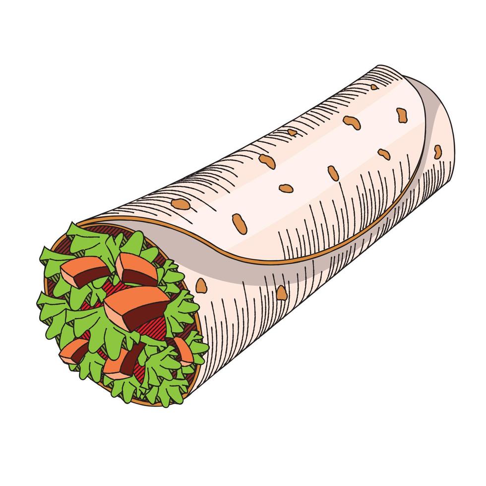 tortilla inpakken met sla en vlees illustratie vector