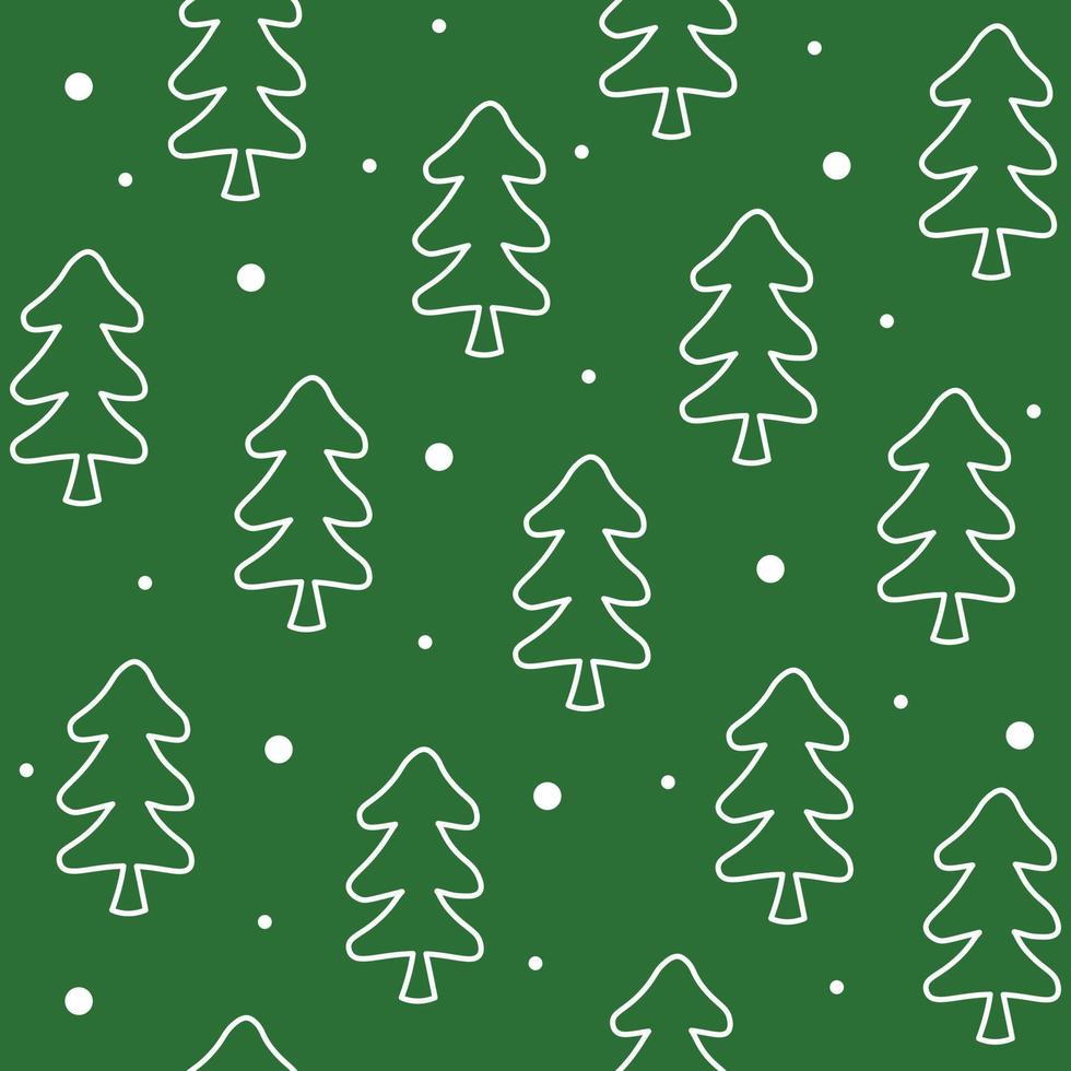 naadloos patroon Woud bomen in tekening stijl Aan groen achtergrond. omhulsel Kerstmis textuur. vector