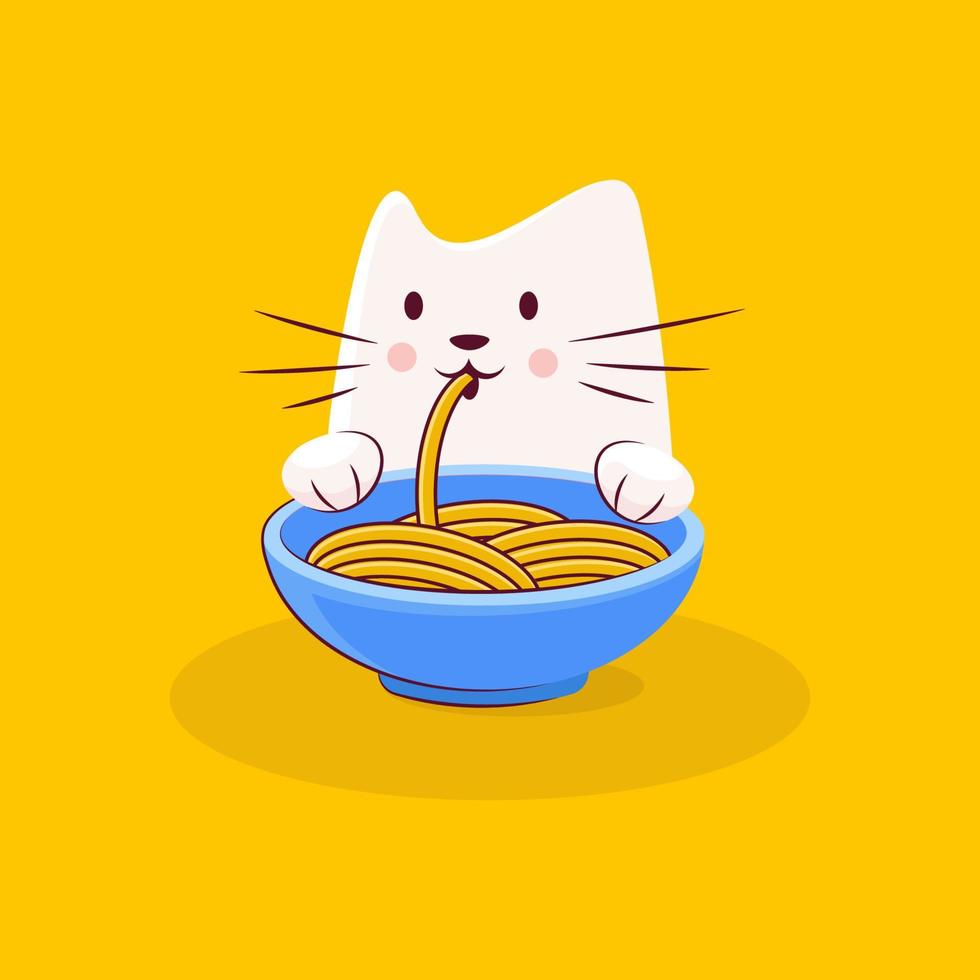 schattig kat karakter geniet smakelijk ramen vector