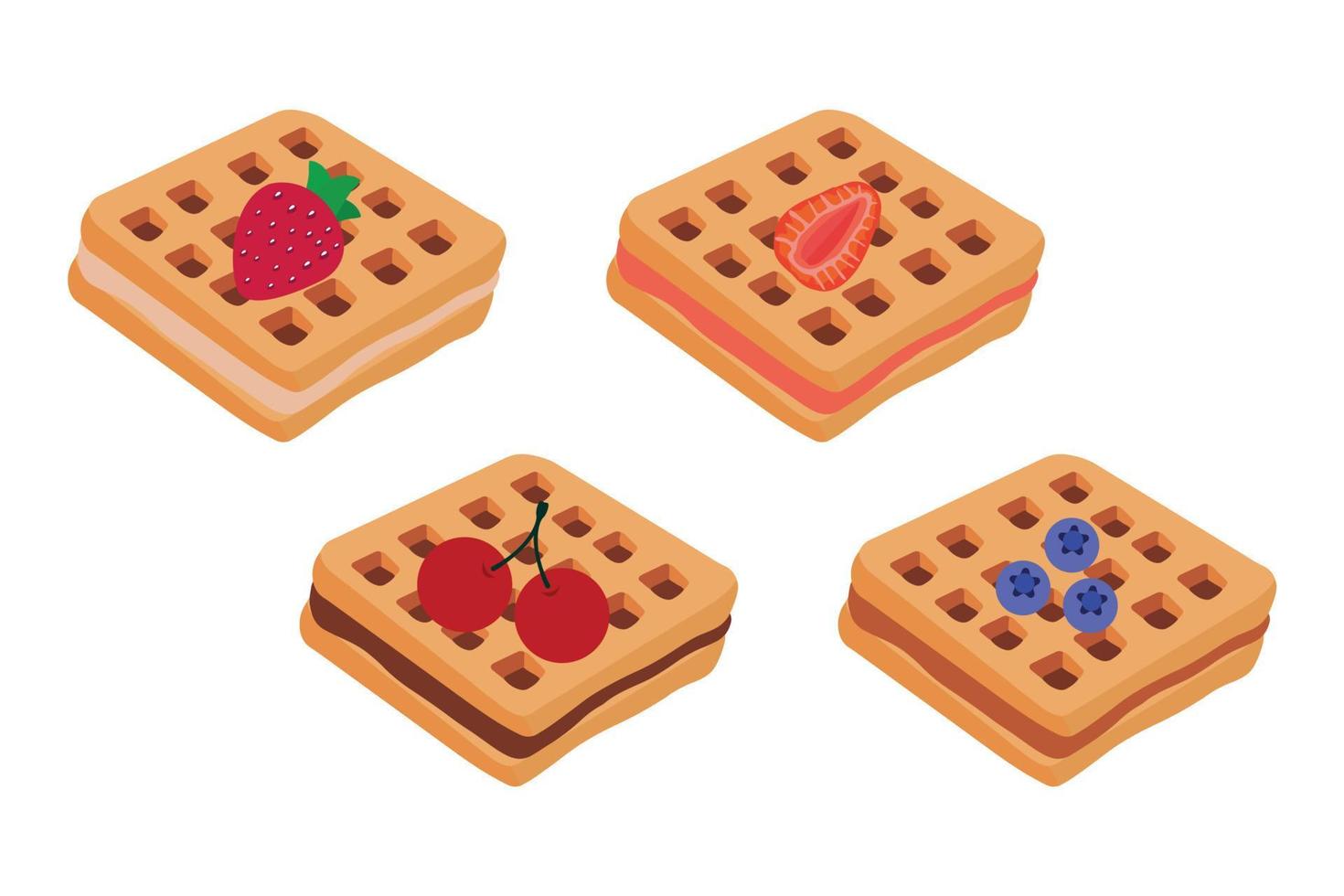 wafel icoon met divers vullingen. vector illustratie van wafels, gebakjes voor ontbijt, zoet tussendoortje.