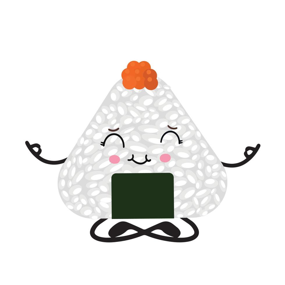 vector illustratie van onigiri in de stijl van kawaii. Japans snel voedsel gemaakt van rijst- met een vulling gevormd in de het formulier van een driehoek van noch ik zeewier.