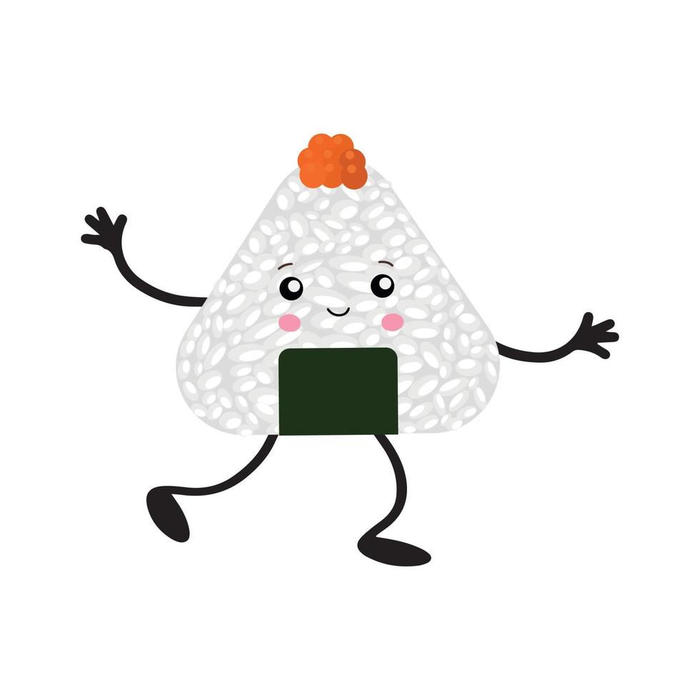 vector illustratie van onigiri in de stijl van kawaii. Japans snel voedsel gemaakt van rijst- met een vulling gevormd in de het formulier van een driehoek van noch ik zeewier.