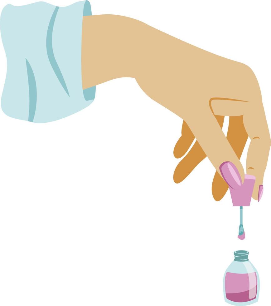 mooi vrouw hand- Holding lila Purper nagel Pools borstel over- de fles geïsoleerd Aan wit achtergrond vector