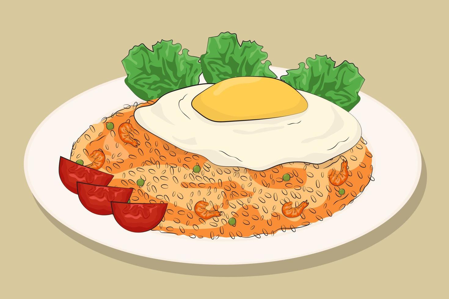 hand- getrokken gebakken rijst- met ei in vector ontwerp