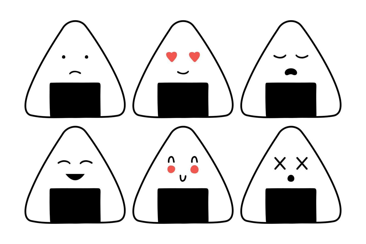 Japans sushi onigiri emoticon glimlach reeks vector