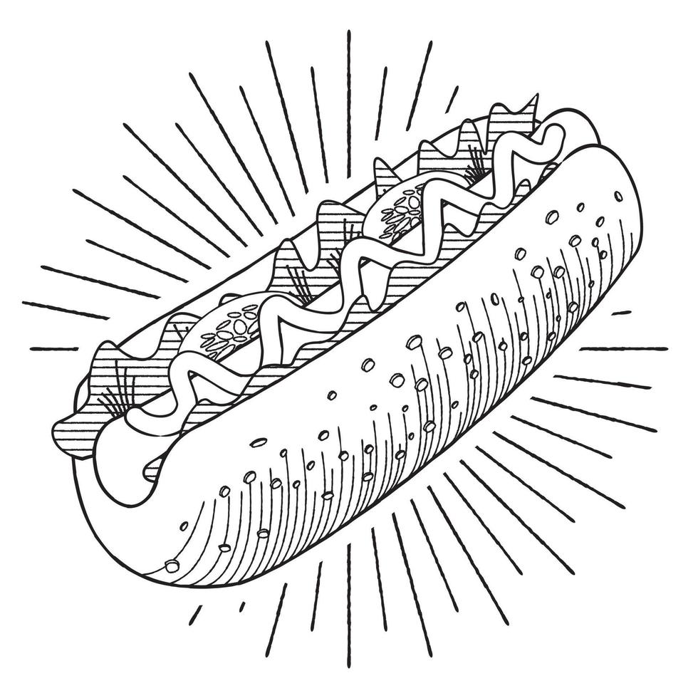 hotdog met mosterd - schets illustratie vector