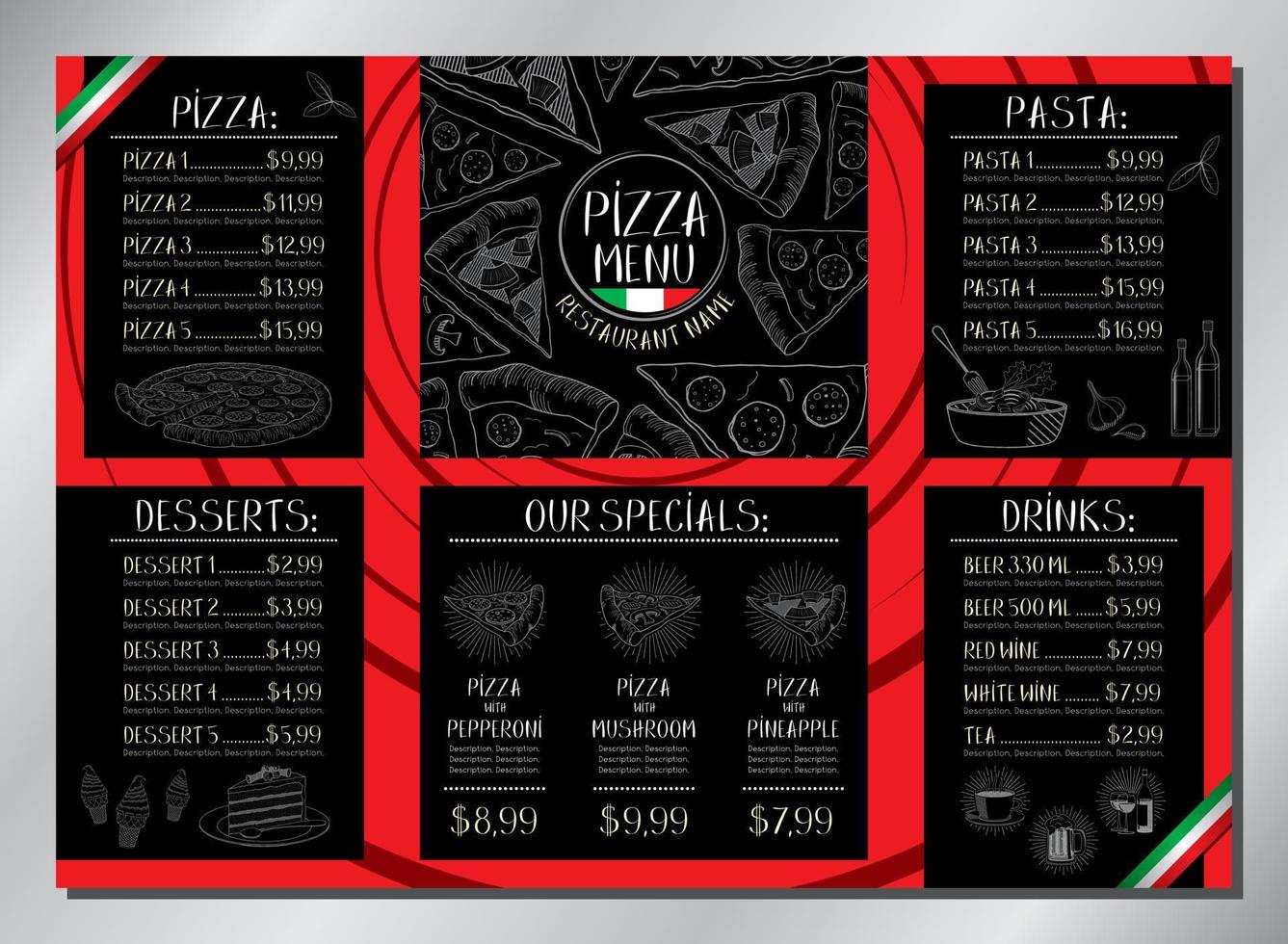 pizza restaurant tafel menu sjabloon vector