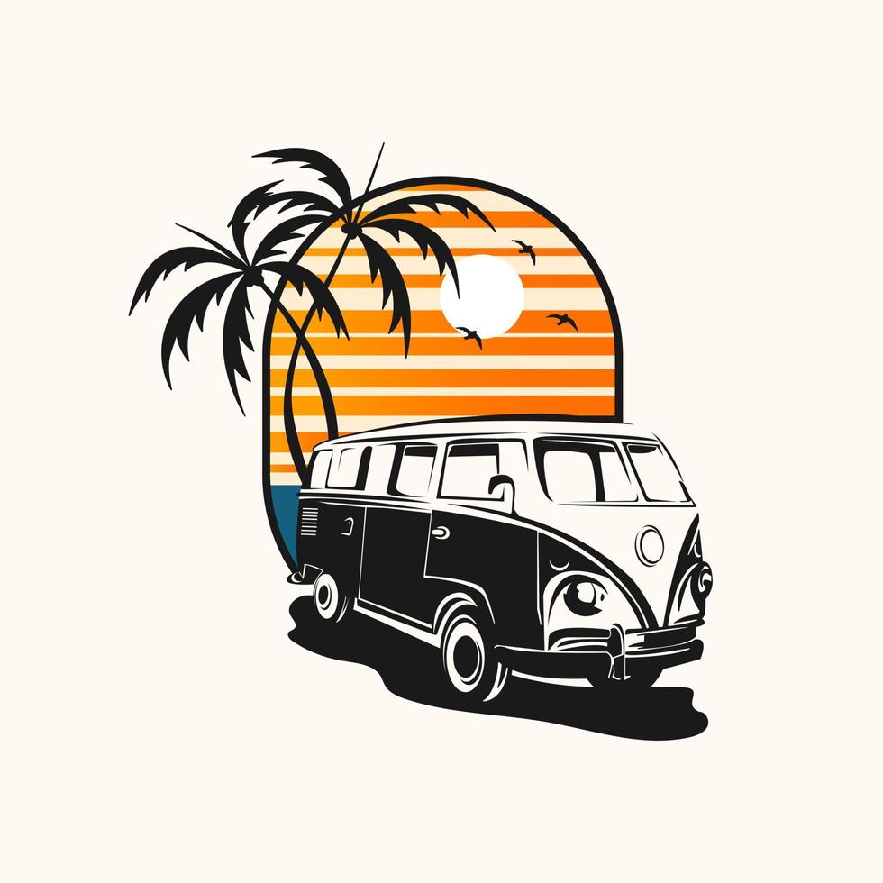 wijnoogst klassiek auto in zomer verkenner logo illustratie vector