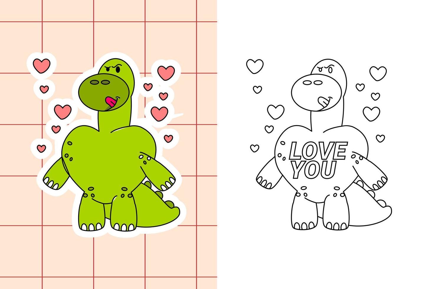 dinosaurus kleuren bladzijde en sticker voor kleuter vector