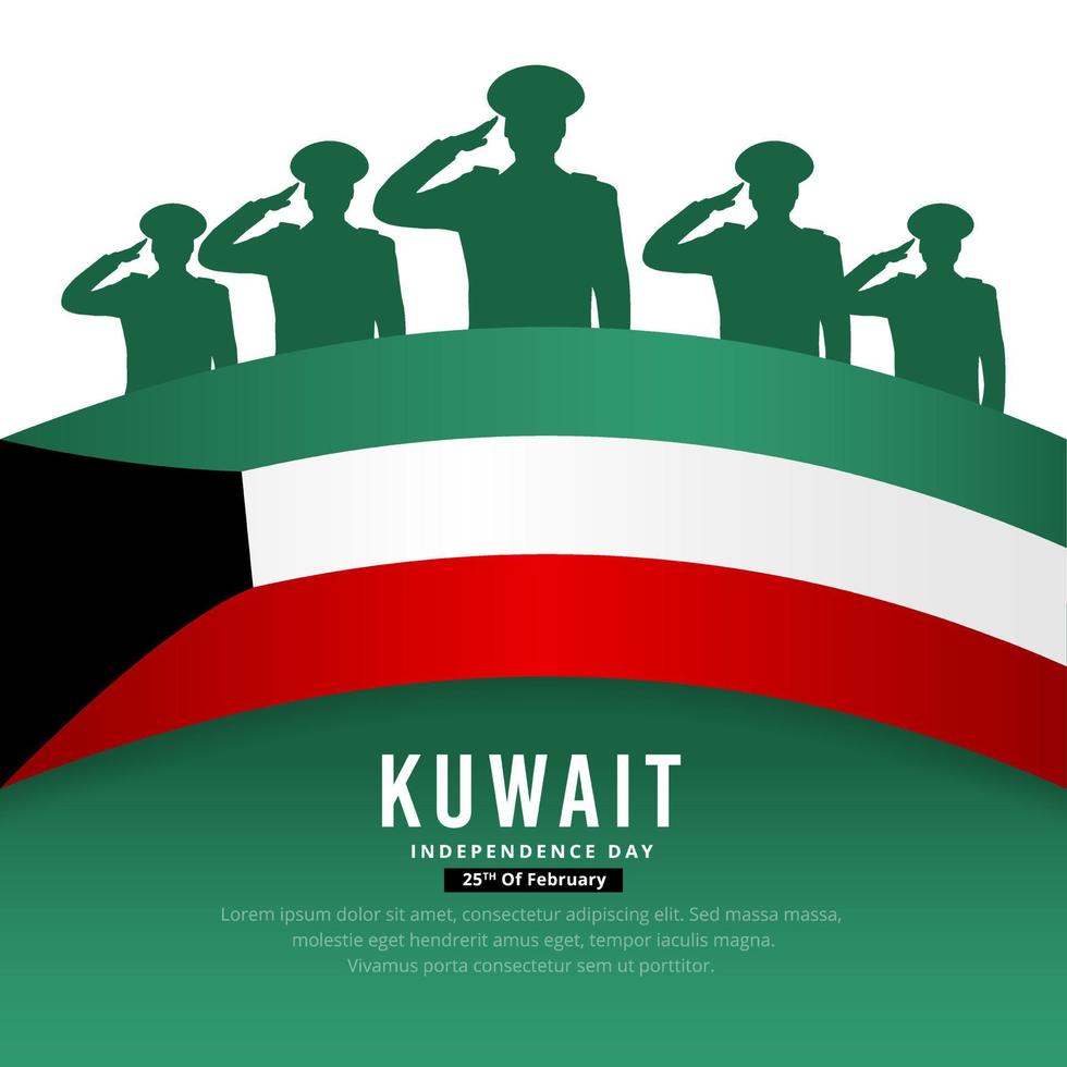 viering Koeweit onafhankelijkheid dag ontwerp achtergrond met soldaten silhouet vector. vector