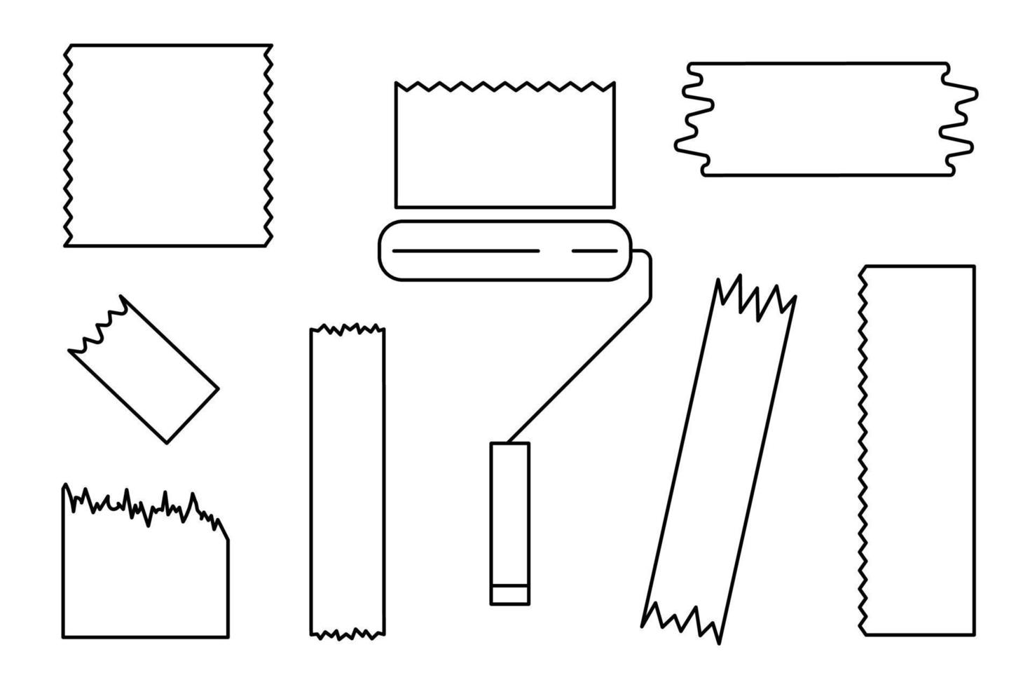 monsters en stalen van verf, kleding stof, kanaal plakband. lineair vector illustratie. contour tekening en verf rol icoon.