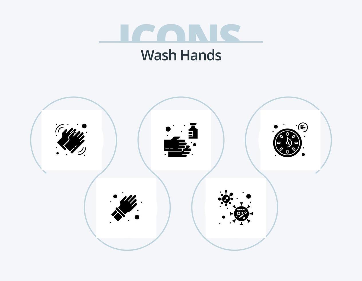 wassen handen glyph icoon pak 5 icoon ontwerp. klok. wassen. medisch. zeep. schoonmaak vector