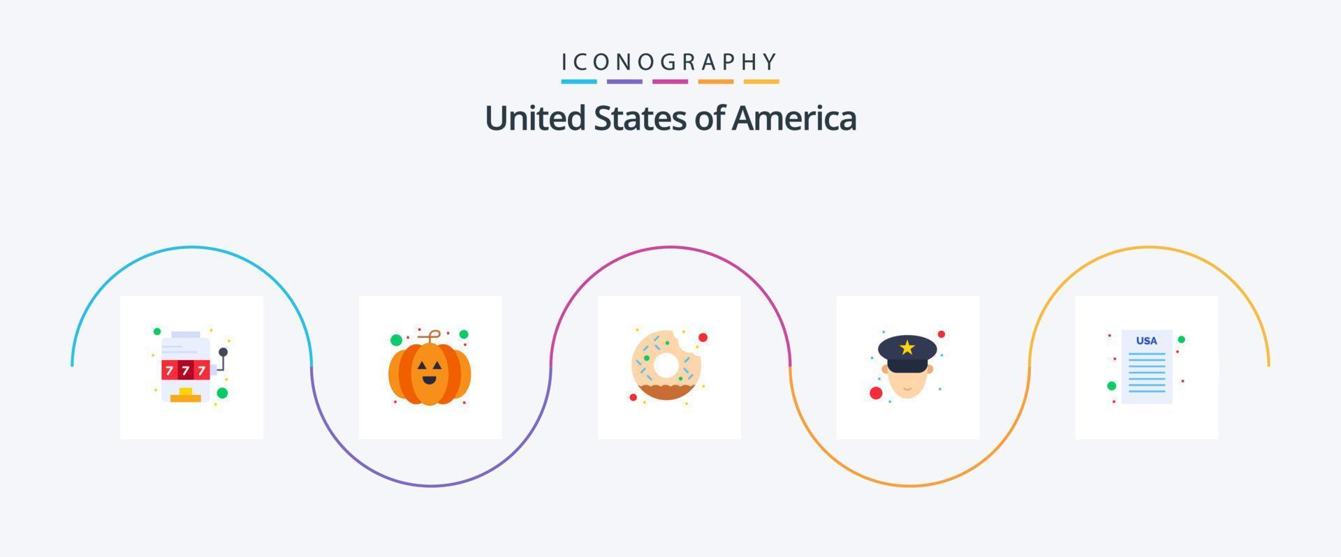 Verenigde Staten van Amerika vlak 5 icoon pak inclusief . verklaring van onafhankelijkheid. ronde. verklaring. officier vector