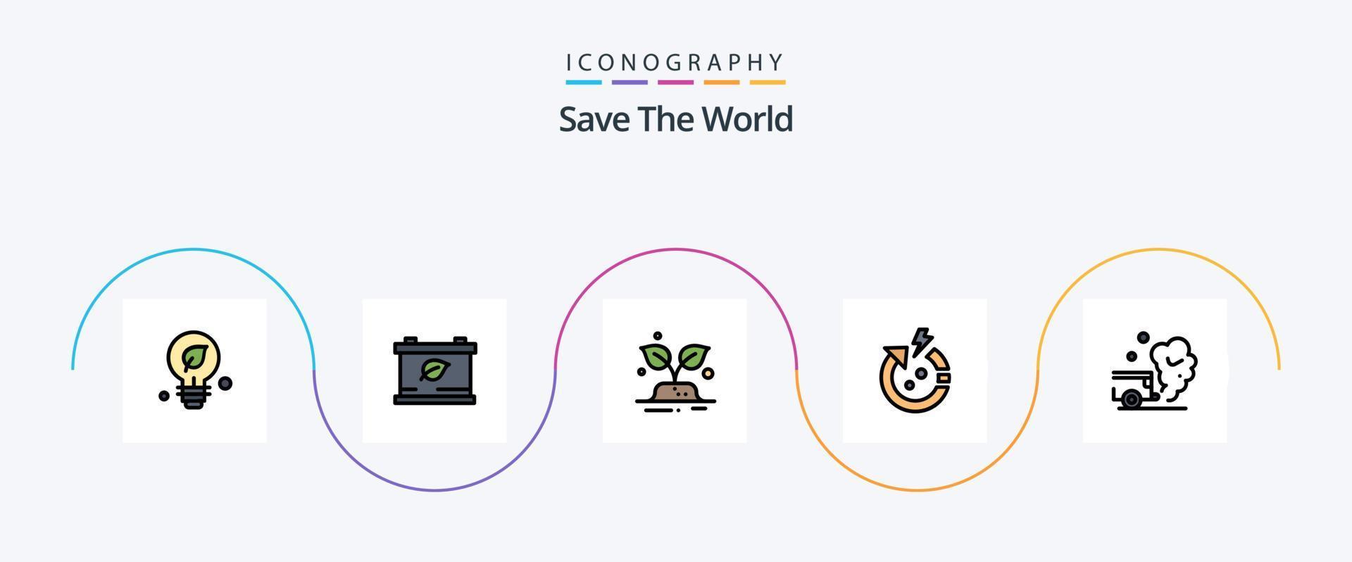 opslaan de wereld lijn gevulde vlak 5 icoon pak inclusief gas. lucht. bomen. wereld. macht vector